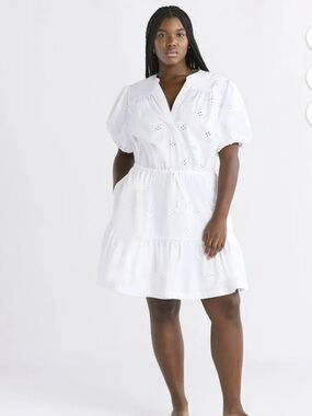 NEW Free Assembly White Eyelet Puff-Sleeve Summer Dress Size L